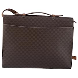 Céline-CELINE Macadam Canvas Business Bag PVC Leather 2way Brown Gold Auth 96233-Brown,Golden