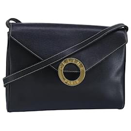 Céline-CELINE Shoulder Bag Leather Black Gold Auth 97043-Black,Golden