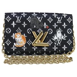Louis Vuitton-LOUIS VUITTON Monogram Cat Portefeuille Twist Chain Wallet M63888 Auth 97021S-Black,Monogram