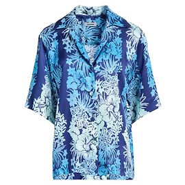 Chemise Sandro à imprimé hawaïen bleue en viscose Bleu