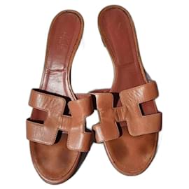 Hermès-Hermes Leather Nappa Oasis Heels Peach Size 40-Peach