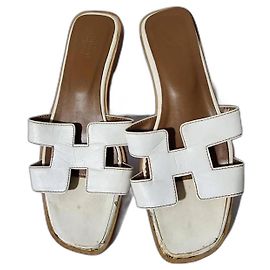 Hermès Cuir Nappa Oran Plat Blanc/Marron Taille 39 Marron Blanc