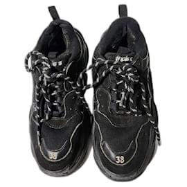 Balenciaga-Balenciaga Triple S Sneaker Allover Logo Black Size 38-Black