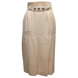 Hermès-Vintage Cream Hermes Pleated Wool Skirt Size FR 40-Cream