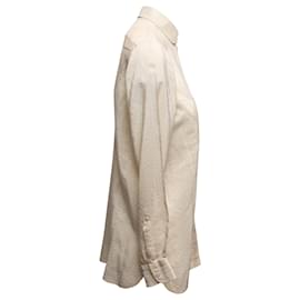 Hermès-Vintage Cream Hermes Silk Long Sleeve Button-Up Top Size FR 40-Cream