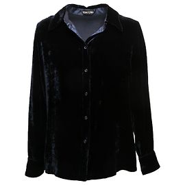 Navy Tom Ford Samt Button-Up Top Größe US M Marineblau
