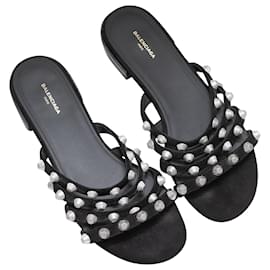 Balenciaga-Black Balenciaga Suede Studded Slide Sandals Size 37-Black