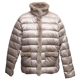 Doudoune beige Weekend Max Mara avec bord en fourrure Taille US 12 Beige