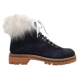 Navy & White Mr & Mrs Italy Suede Fur-Trimmed Hiking Boots Size 38 Navy blue