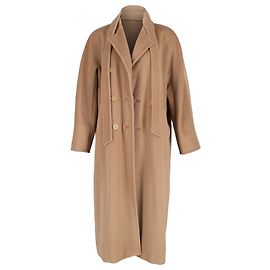 Max Mara Madame Belted Double-Breasted Coat in Brown Wool Brown