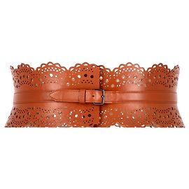 Ceinture taille laser Alaïa en cuir marron Marron