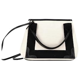 Balenciaga-Balenciaga Navy XS Cabas Tote Bag in Ecru Canvas-White,Cream