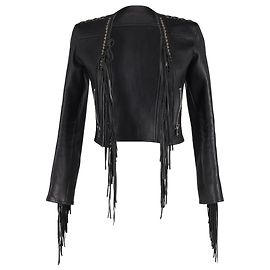 Balmain Fringe Cropped Jacket in Black Leather Black