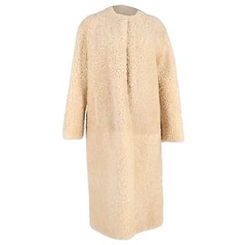 Abrigo de shearling beige sin cuello de Chloé con cinturón Beige
