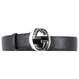 Cinto de couro preto com fivela GG entrelaçada Guccissima da Gucci Preto