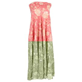 Zimmermann- Zimmermann Veneto Floral Strapless Midi Dress in Coral Linen -Coral