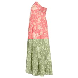 Zimmermann- Zimmermann Veneto Floral Strapless Midi Dress in Coral Linen -Coral