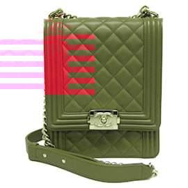 Chanel-Chanel Boy Chanel Women's Leather Shoulder Bag-Red