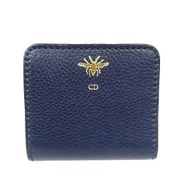 Christian Dior Bee Leather Navy Bi-fold Wallet Navy blue