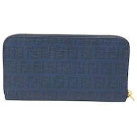 Fendi-Fendi Zucca Pattern Leather Long Wallet-Black,Dark blue