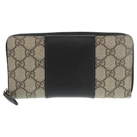 Gucci-Gucci GG Supreme Leather Long Wallet-Black,Beige