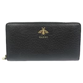 Gucci-Gucci Animalier 523667 Bee Leather Black Long Wallet-Black
