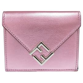 Fendi-Fendi FF Diamond Metallic Pink Tri-fold Wallet-Silvery