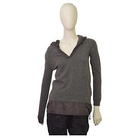 Moncler Grey Virgin Wool Knit Hooded Top S Grey