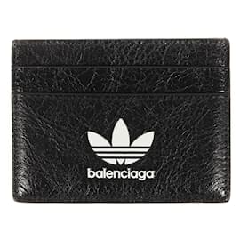 Balenciaga-Balenciaga adidas Trefoil Leather Card Case-Black