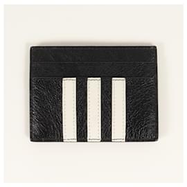 Balenciaga-Balenciaga adidas Trefoil Leather Card Case-Black