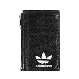 Balenciaga-Balenciaga adidas Trefoil Leather Coin Purse-Black