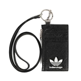 Balenciaga-Balenciaga adidas Trefoil Leather Neck Strap Fragment Case-Black