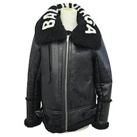 Balenciaga-NEUF BLOUSON BALENCIAGA BOMBARDIER OVERSIZE 36 M EN CUIR PEAU LAINEE COAT-Noir
