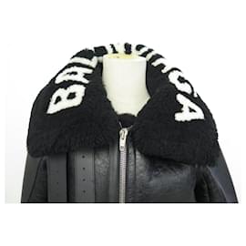 Balenciaga-NEUF BLOUSON BALENCIAGA BOMBARDIER OVERSIZE 36 M EN CUIR PEAU LAINEE COAT-Noir