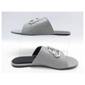 Balenciaga-NINE BALENCIAGA SHOES SANDALS 629537 OVAL BB LOGO 39 CROCODILE LEATHER SHOES-Grey