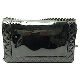 Chanel-CHANEL GRAND BOY HAND BAG IN BLACK PATENT LEATHER WITH SHOULDER STRAP-Black