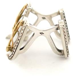 Hermès-VINTAGE HERMES CUFFLINKS WHIPS GOLD 18K & SILVER 925-Silvery