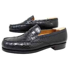 JM Weston-NINE SHOES JM WESTON LOAFERS 180 7C 41 FINE CROC LEATHER SHOE TREE-Black