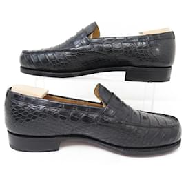 JM Weston-NINE SHOES JM WESTON LOAFERS 180 7C 41 FINE CROC LEATHER SHOE TREE-Black