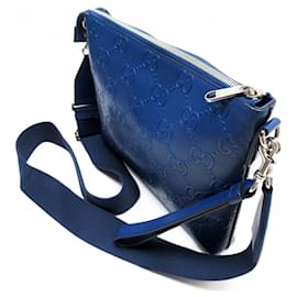 Gucci-Gucci Blue Leather Shoulder Bag-Blue
