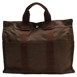 Hermès-Sac fourre-tout en toile marron Hermes-Marron