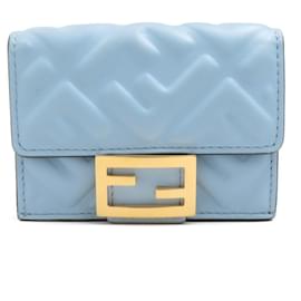 Fendi-Fendi Tri-fold Wallet in Blue Leather-Blue
