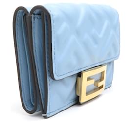 Fendi-Fendi Tri-fold Wallet in Blue Leather-Blue