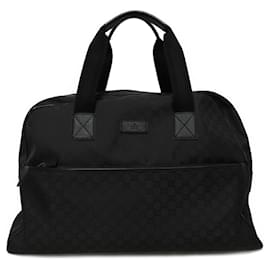 Gucci-Gucci Embossed Double G Nylon Handbag-Black