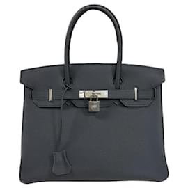 Hermès-Hermes Birkin 30 Handbag in Black Leather-Black