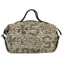 Chanel-CHANEL Hand Bag Tweed Yellow Silver CC Auth bs19419-Silvery,Yellow