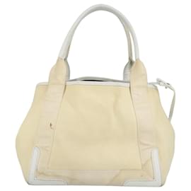 Balenciaga-BALENCIAGA Navy Cabas S Hand Bag Canvas Leather Silver White 339933 Auth 97500-Silvery,White