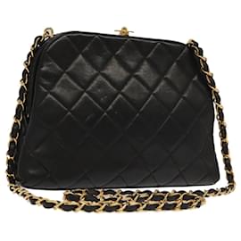 Chanel-CHANEL Matelasse Chain Shoulder Bag Lamb Skin Black Gold CC Auth 96218A-Black,Golden