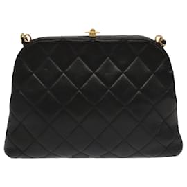 Chanel-CHANEL Matelasse Chain Shoulder Bag Lamb Skin Black Gold CC Auth 96218A-Black,Golden