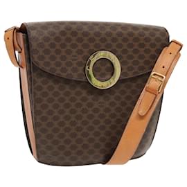 Céline-CELINE Macadam Canvas Shoulder Bag PVC Leather Brown Gold Auth 96180-Brown,Golden